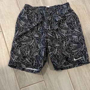 Nike Black Athletic Shorts with White Sneaker Outline Print